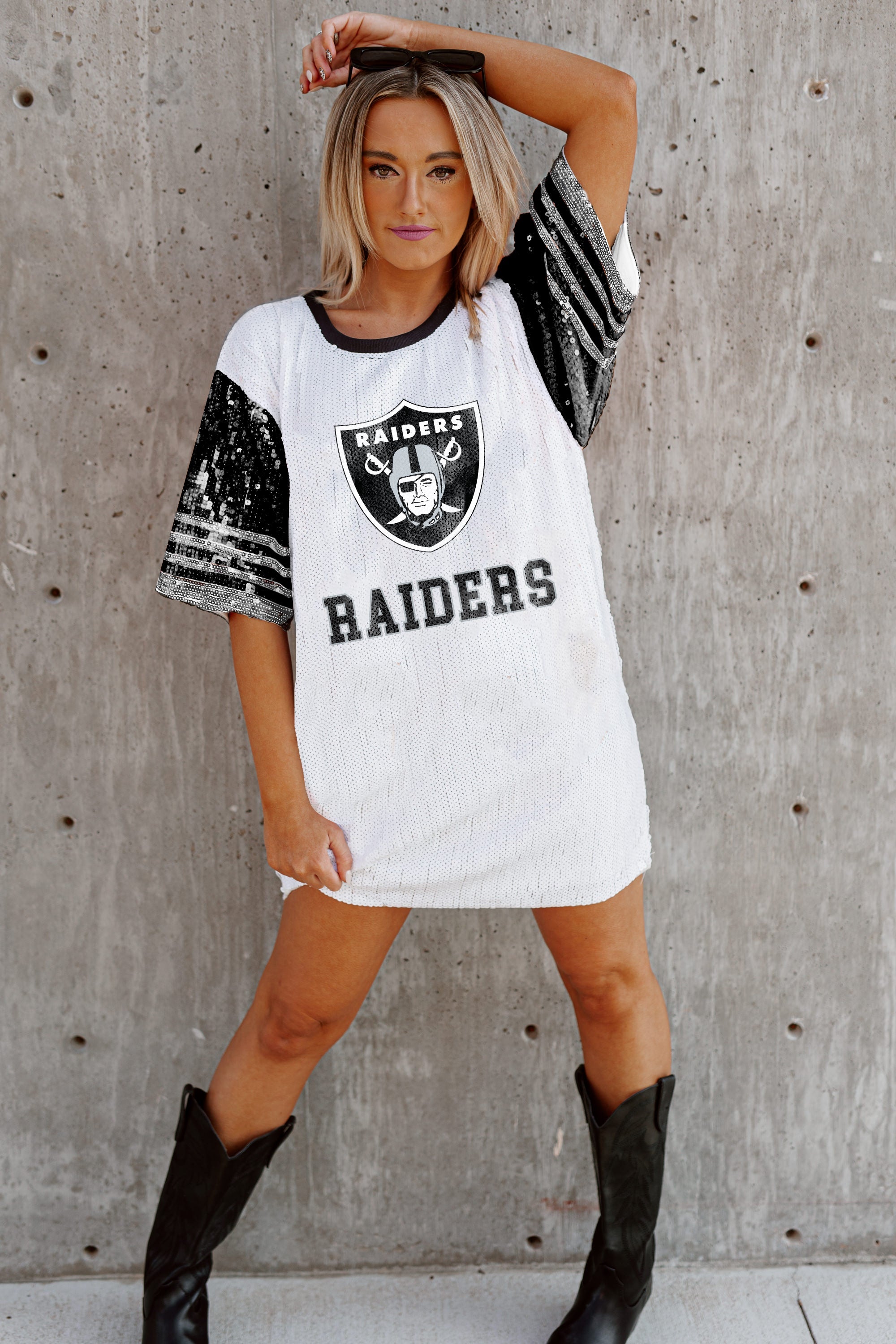 Football Tee Raiders Bling Shirt Best Raiders Jersey Dress On Sale LAS  VEGAS RAIDERS Chic Champs Sequin Jersey Dress Gameday Couture SOHO