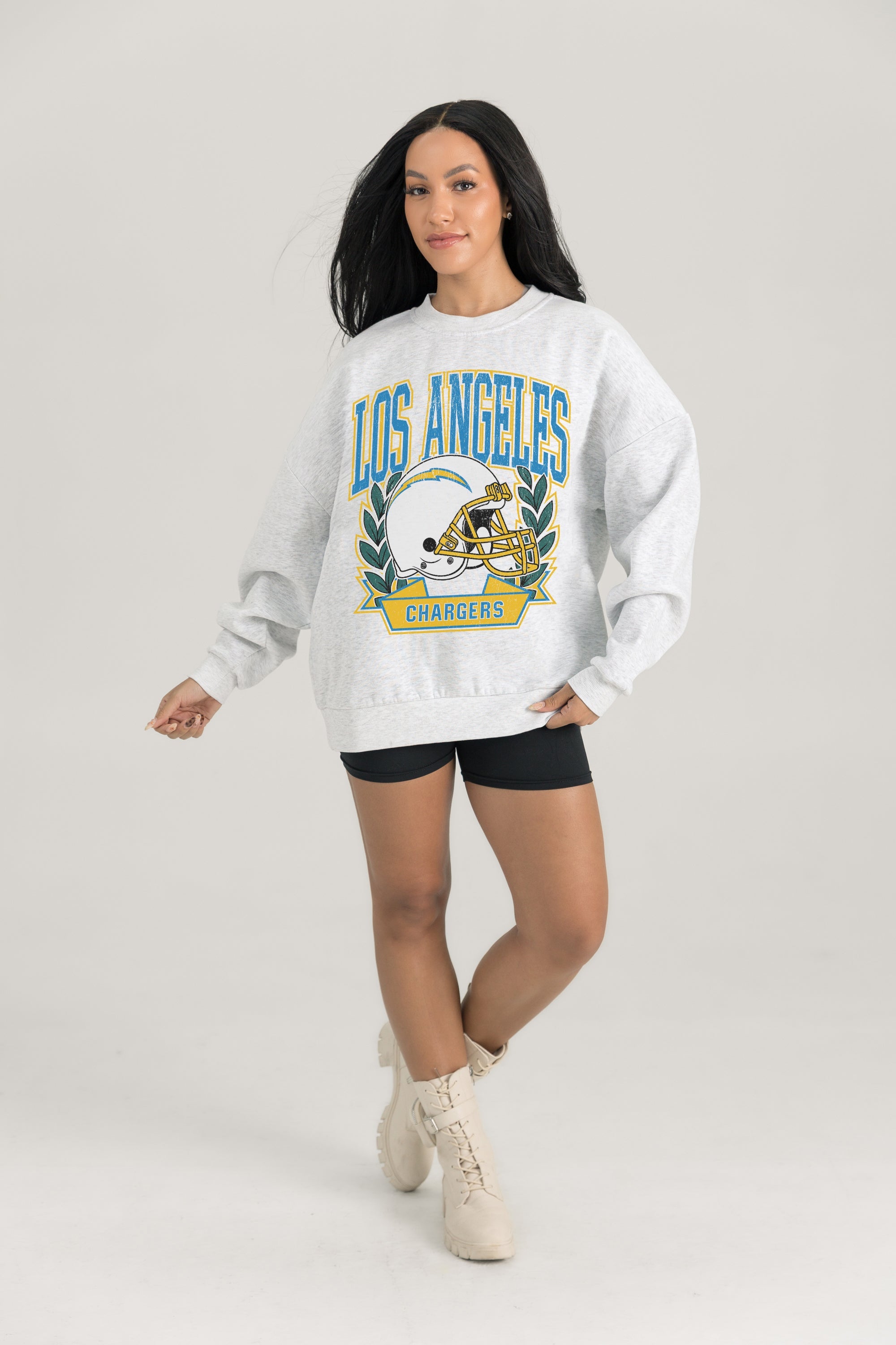 Women's Los Angeles Chargers Heritage Fleece Crewneck Pullover