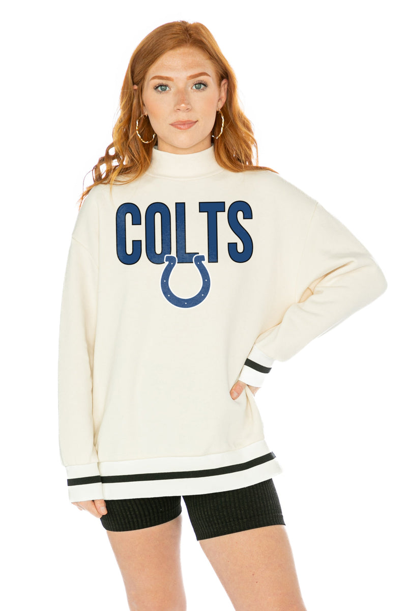 GC x NFL Indianapolis Colts End Zone Envy Mock Neck Fleece Long Sleeve Pullover with Striped Stretch Cuff and Waistband M / White