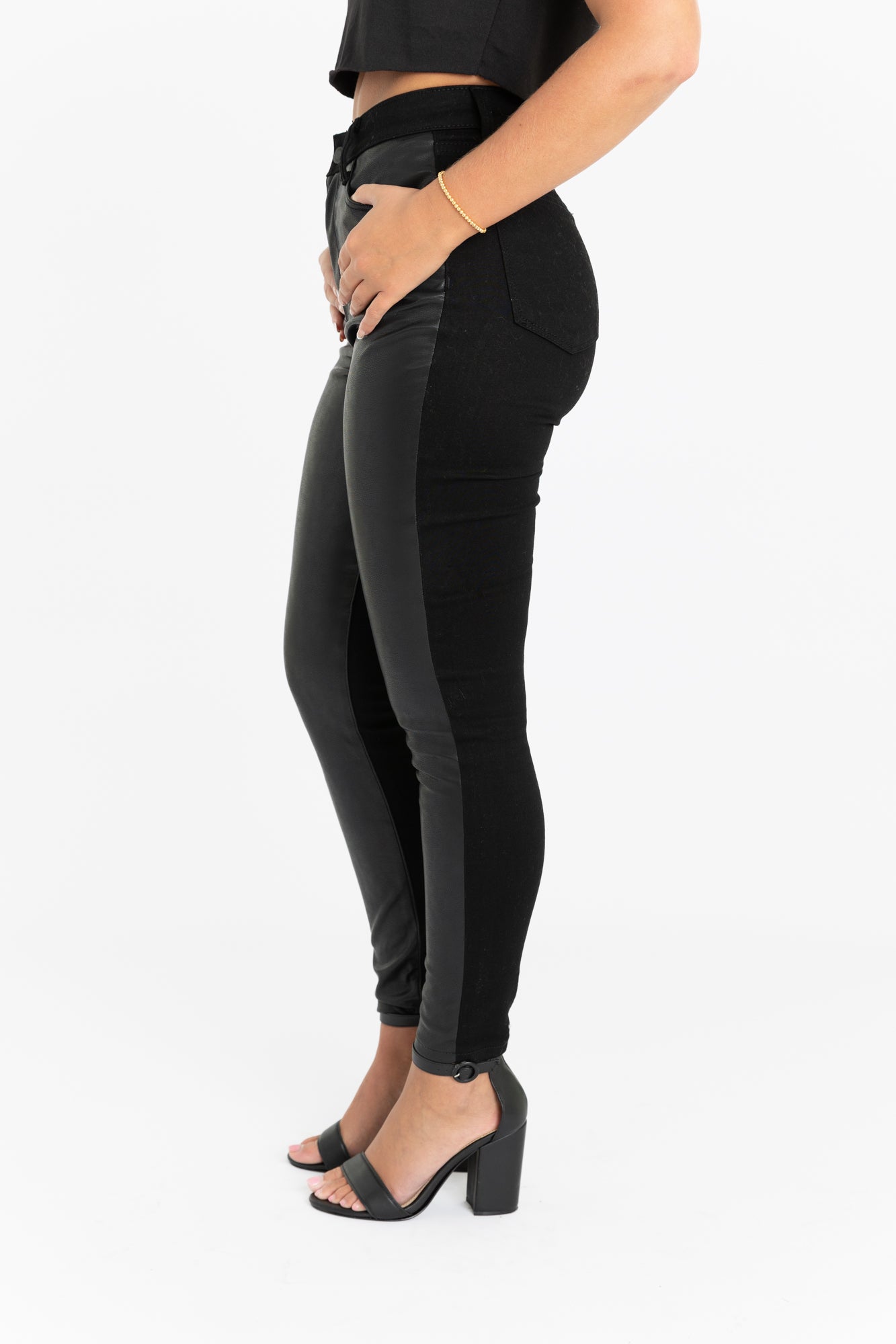 BLAKE FAUX LEATHER & DENIM SKINNY JEAN