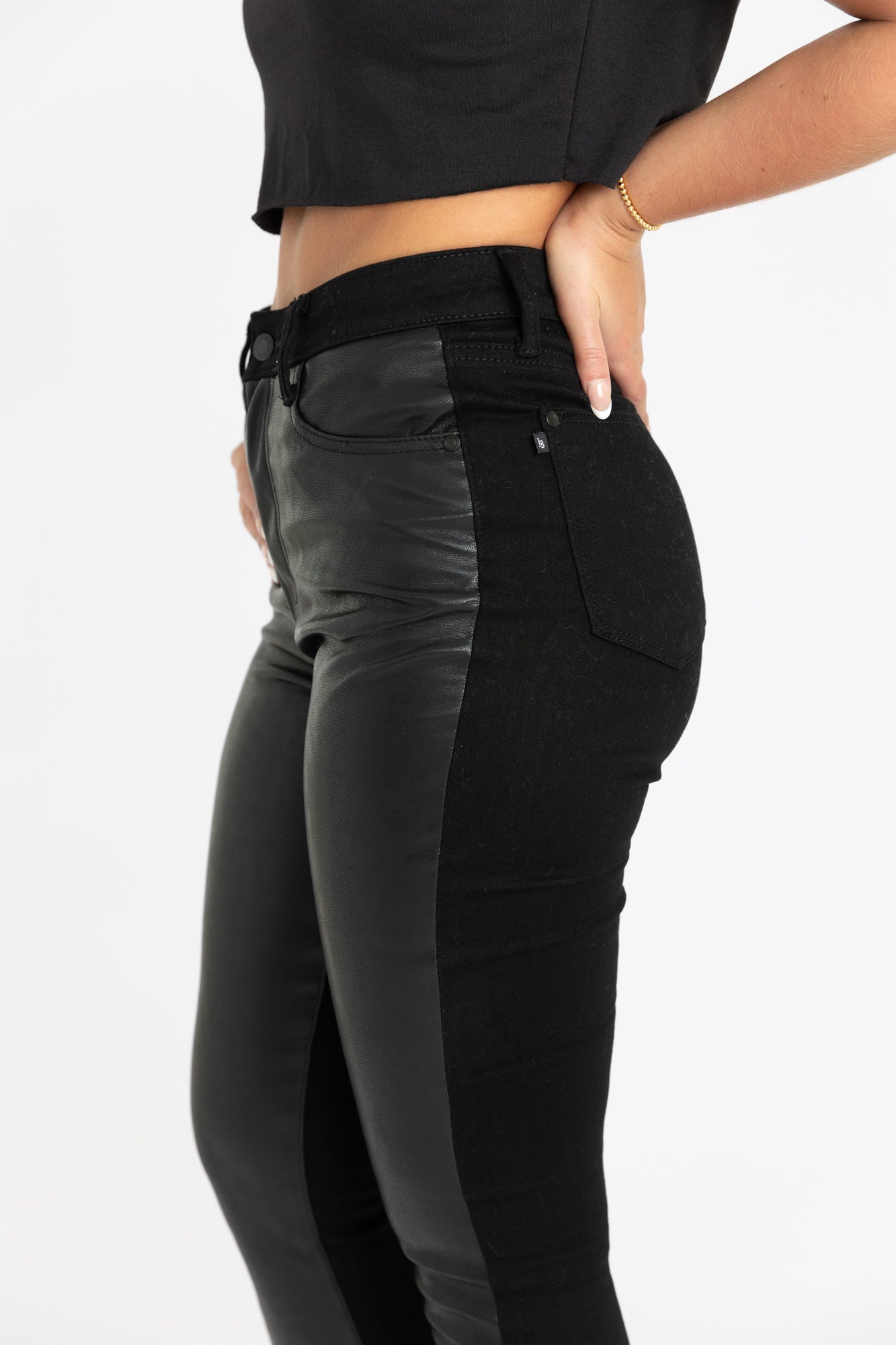 BLAKE FAUX LEATHER & DENIM SKINNY JEAN