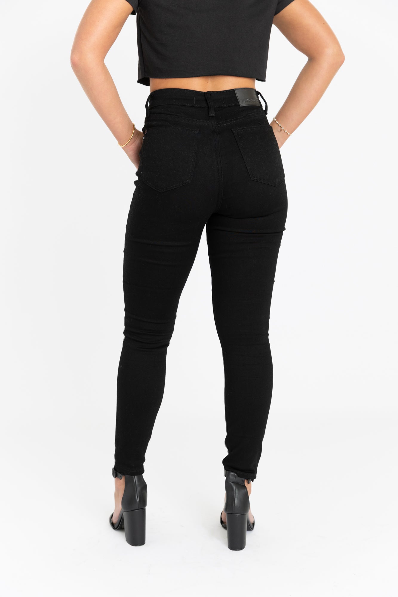 BLAKE FAUX LEATHER & DENIM SKINNY JEAN