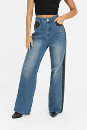 HARPER CONTRAST PANEL WIDE LEG JEANS