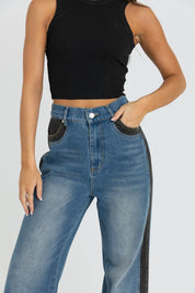 HARPER CONTRAST PANEL WIDE LEG JEANS