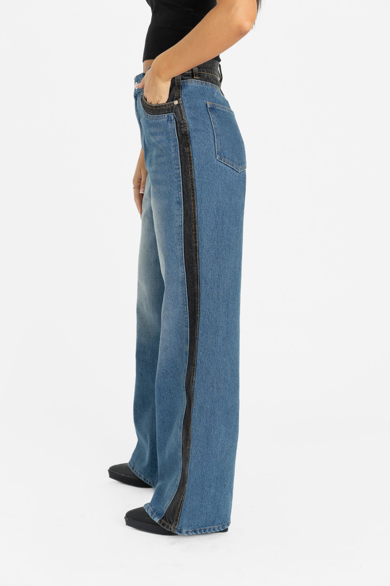 HARPER CONTRAST PANEL WIDE LEG JEANS