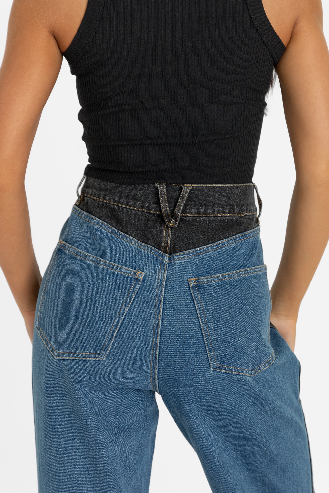 HARPER CONTRAST PANEL WIDE LEG JEANS