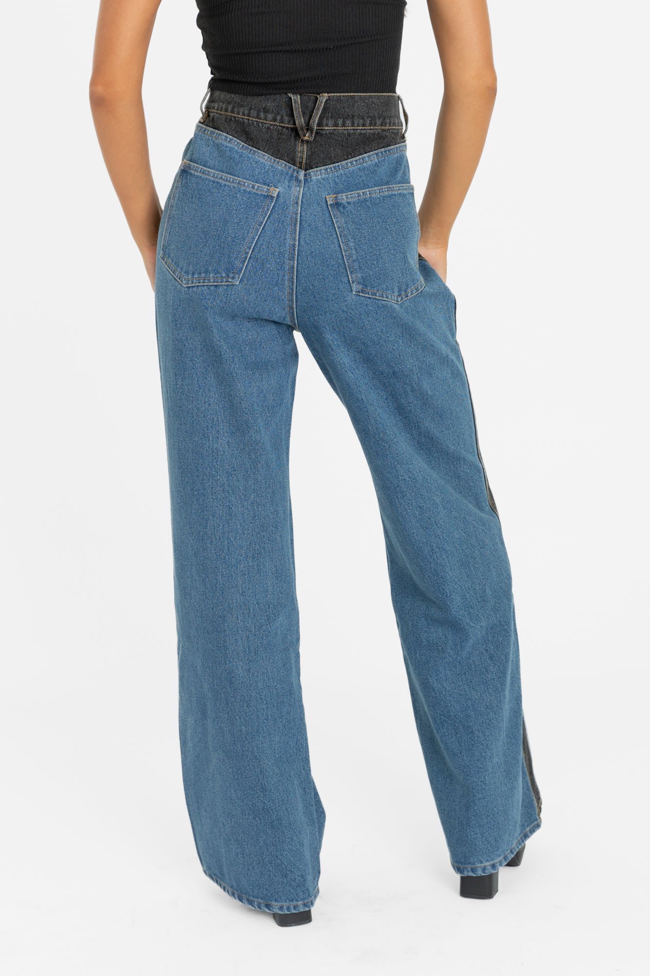 HARPER CONTRAST PANEL WIDE LEG JEANS