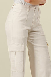ELENA HIGH WAISTED CARGO JEANS - IVORY