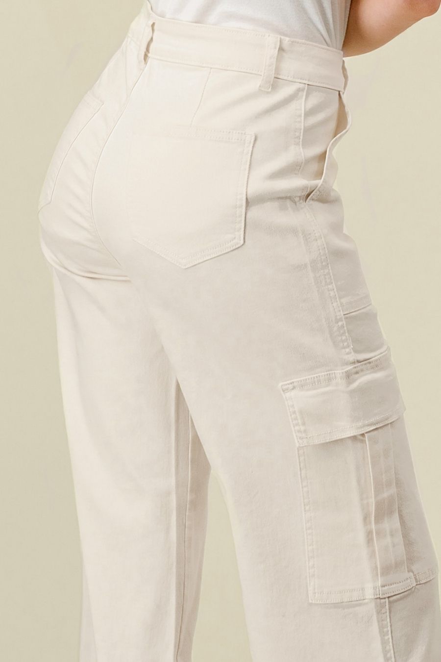 ELENA HIGH WAISTED CARGO JEANS - IVORY