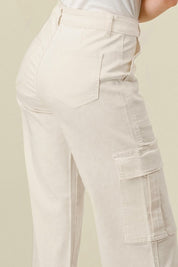 ELENA HIGH WAISTED CARGO JEANS - IVORY