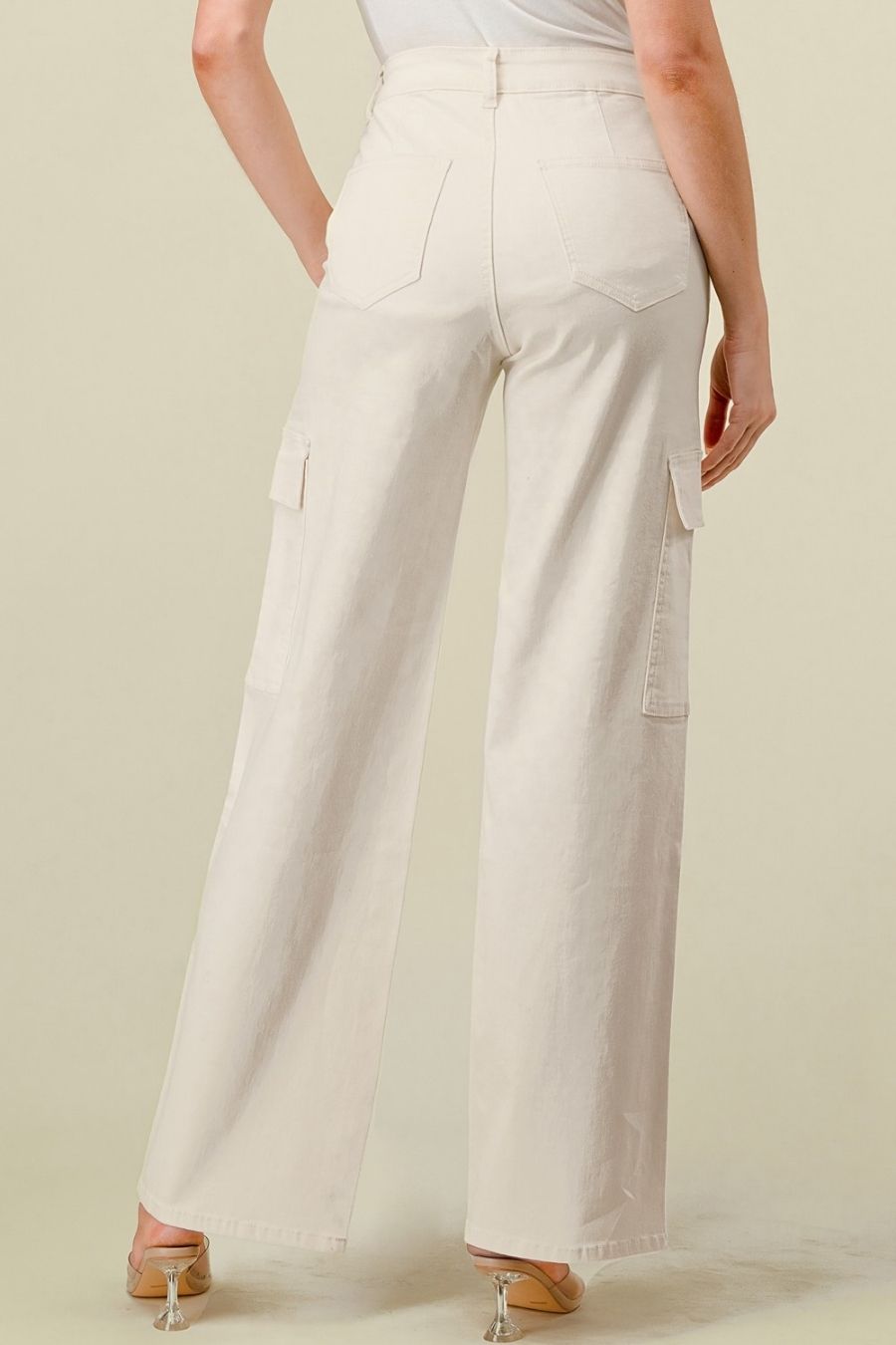 ELENA HIGH WAISTED CARGO JEANS - IVORY