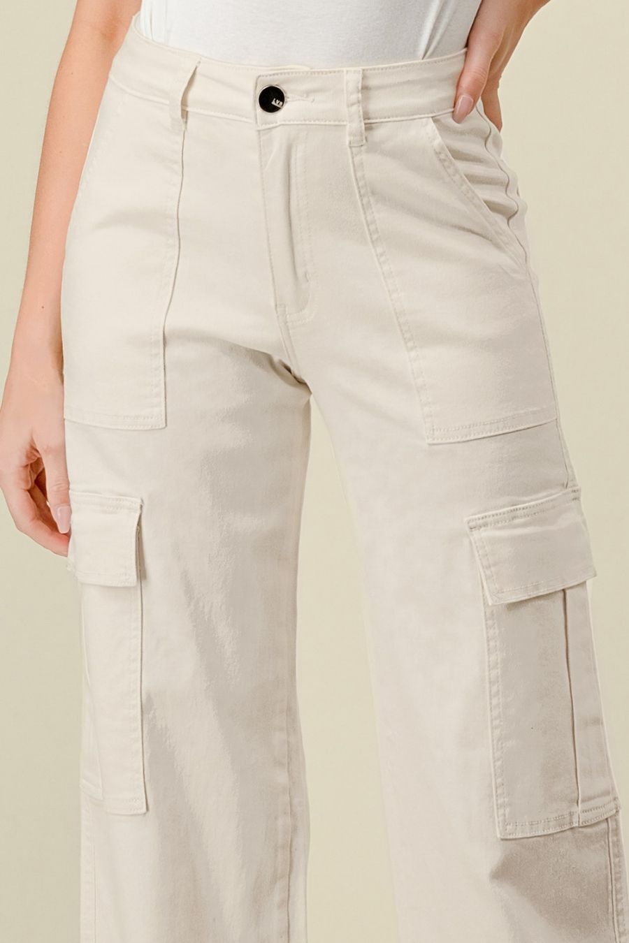 ELENA HIGH WAISTED CARGO JEANS - IVORY