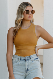 MARGO ROUND NECK SLEEVELESS TANK TOP IN TAN