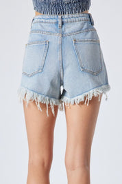 ESSENCE DISTRESSED DENIM SHORTS
