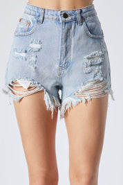 ESSENCE DISTRESSED DENIM SHORTS