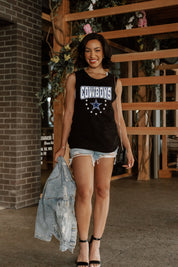 Black DALLAS COWBOYS BABY YOU'RE A STAR RACERBACK TANK TOP - Front Standing Pose | Gameday Couture - SOHO
