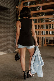 Black DALLAS COWBOYS BABY YOU'RE A STAR RACERBACK TANK TOP - Back View On Model | Gameday Couture - SOHO