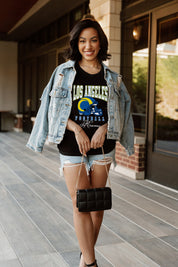 Black LA Rams Preseason Opener Racerback Tank - Styled Lifestyle Shot with Denim Jacket & Shorts | Gameday Couture - SOHO