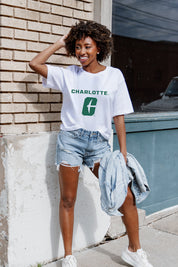 White CHARLOTTE 49ERS Around We Go Flowy Tee - On Model Front View | Gameday Couture - SOHO