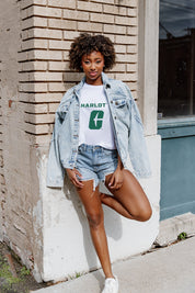 White CHARLOTTE 49ERS Around We Go Flowy Tee - Styled Look with Denim Jacket | Gameday Couture - SOHO