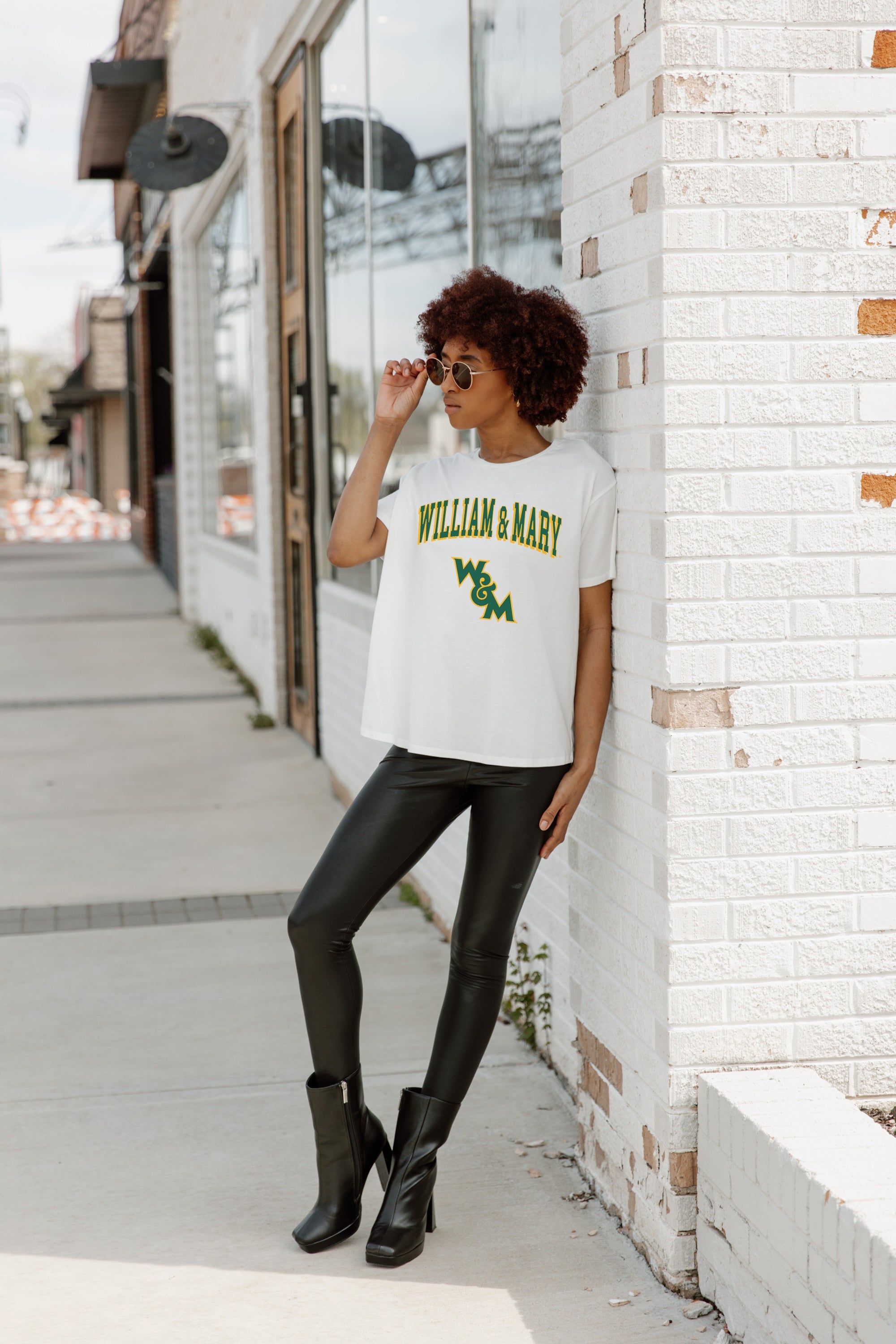 WILLIAM & MARY TRIBE AROUND WE GO Flowy Tee - Street Style Front View | Gameday Couture - SOHO