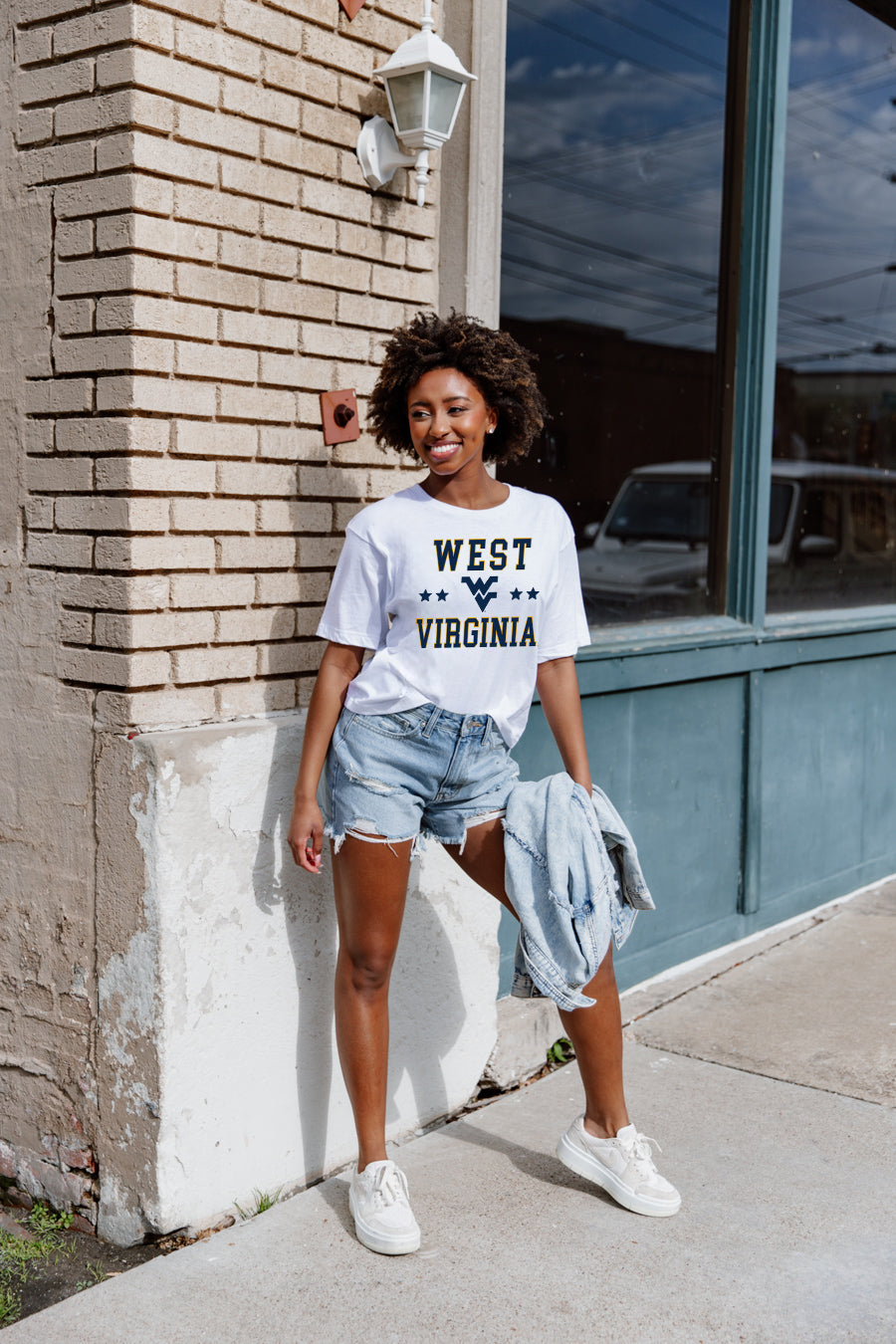 WEST VIRGINIA MOUNTAINEERS TO THE POINT SHORT SLEEVE FLOWY TEE