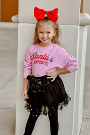 SANTA'S FAVORITE TODDLER CREW SWEATSHIRT IN LIGHT PINK