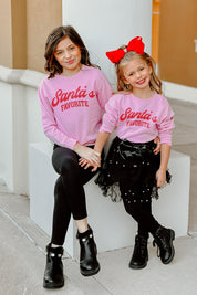 SANTA'S FAVORITE TODDLER CREW SWEATSHIRT IN LIGHT PINK