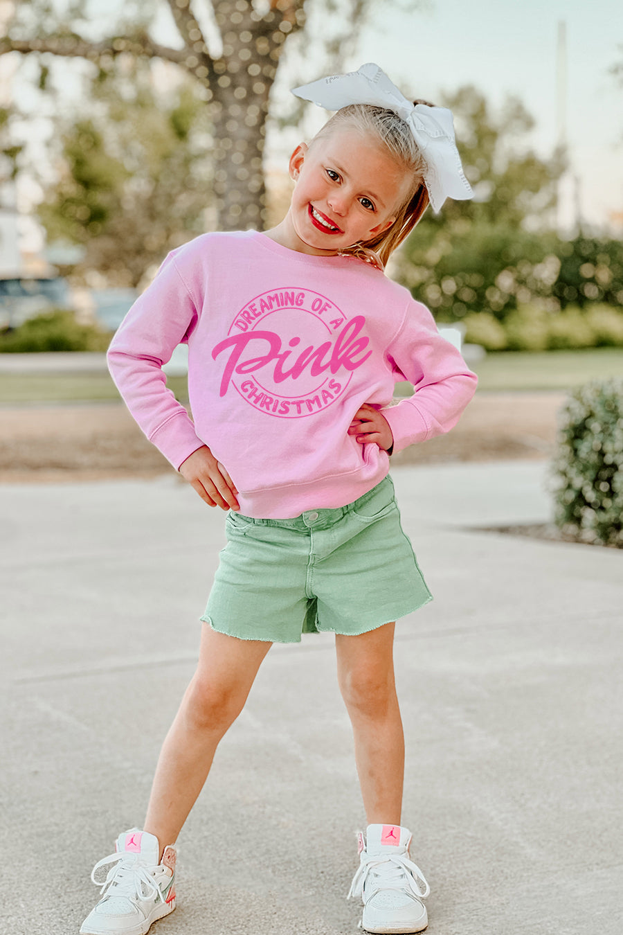 PINK CHRISTMAS TODDLER CREW SWEATSHIRT IN LIGHT PINK