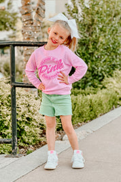 PINK CHRISTMAS TODDLER CREW SWEATSHIRT IN LIGHT PINK