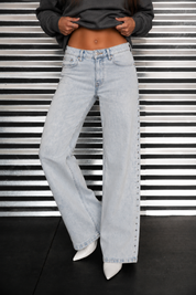 BREN SIDE STUDDED WIDE LEG DENIM