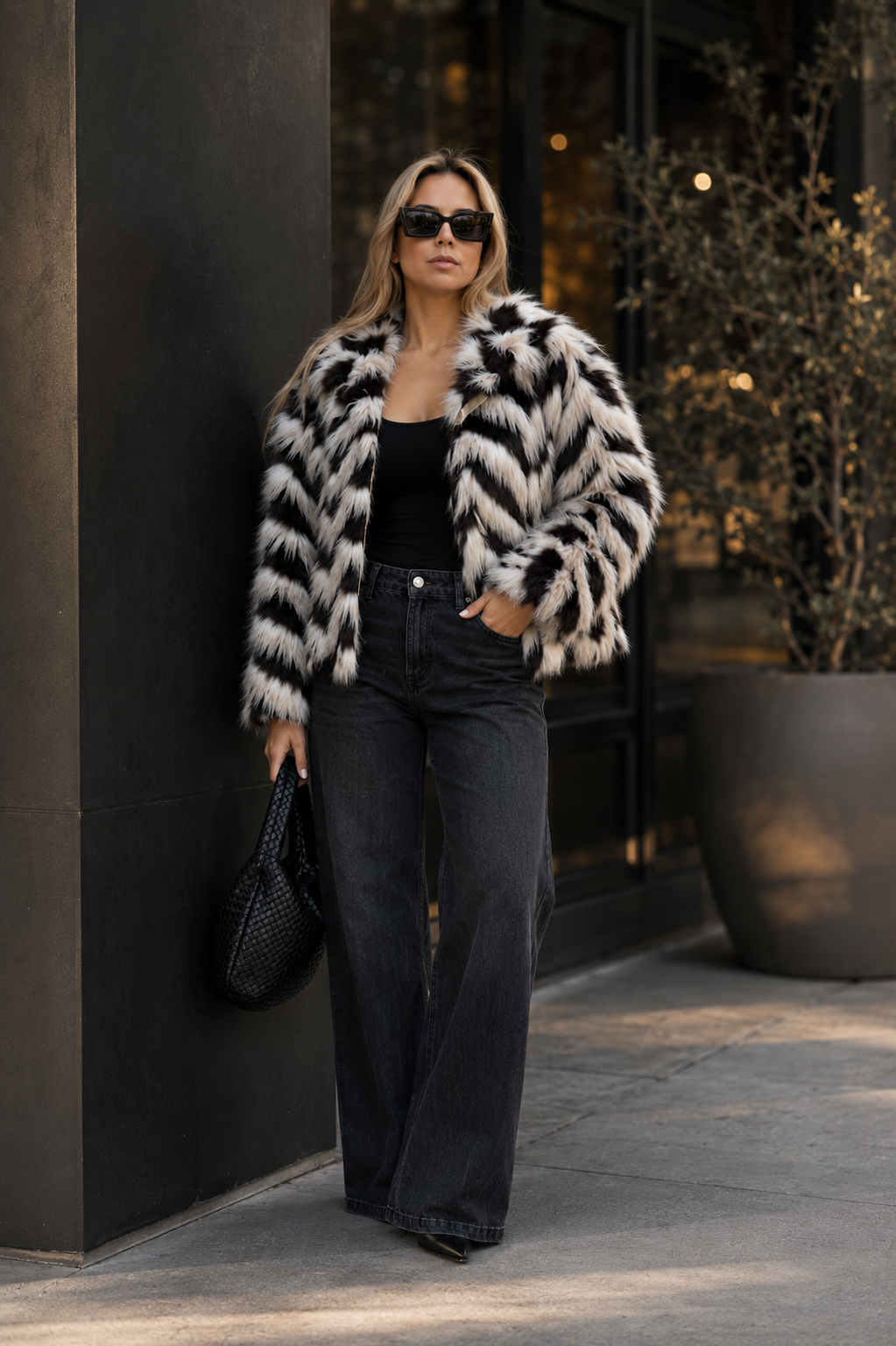 ELEVATE FAUX FUR STRIPED JACKET