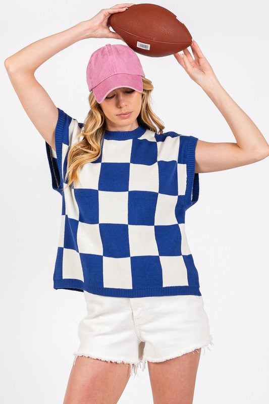CHECKERED CHARM TOP IN BLUE AND WHITE