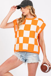 CHECKERED CHARM TOP IN ORANGE AND WHITE