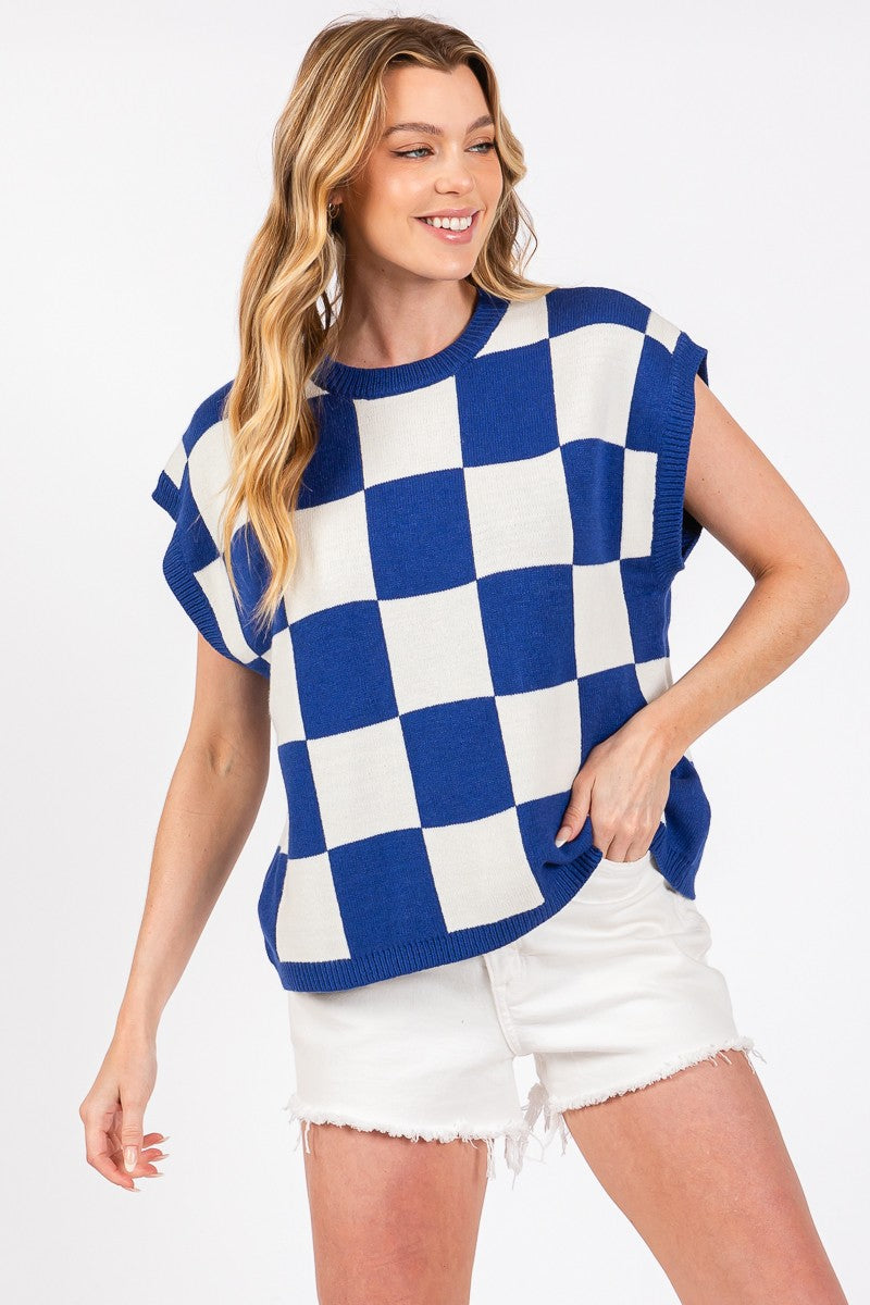 CHECKERED CHARM TOP IN BLUE AND WHITE
