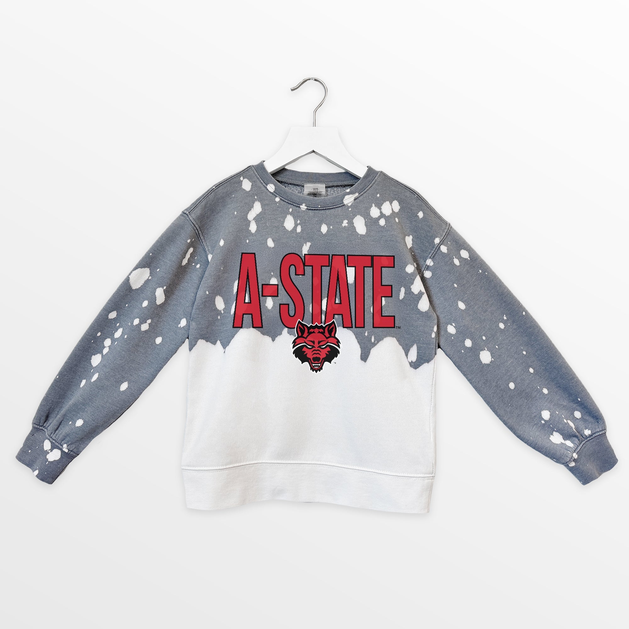 ARKANSAS STATE RED WOLVES CASUAL FAN KIDS FADED WASH CREWNECK PULLOVER
