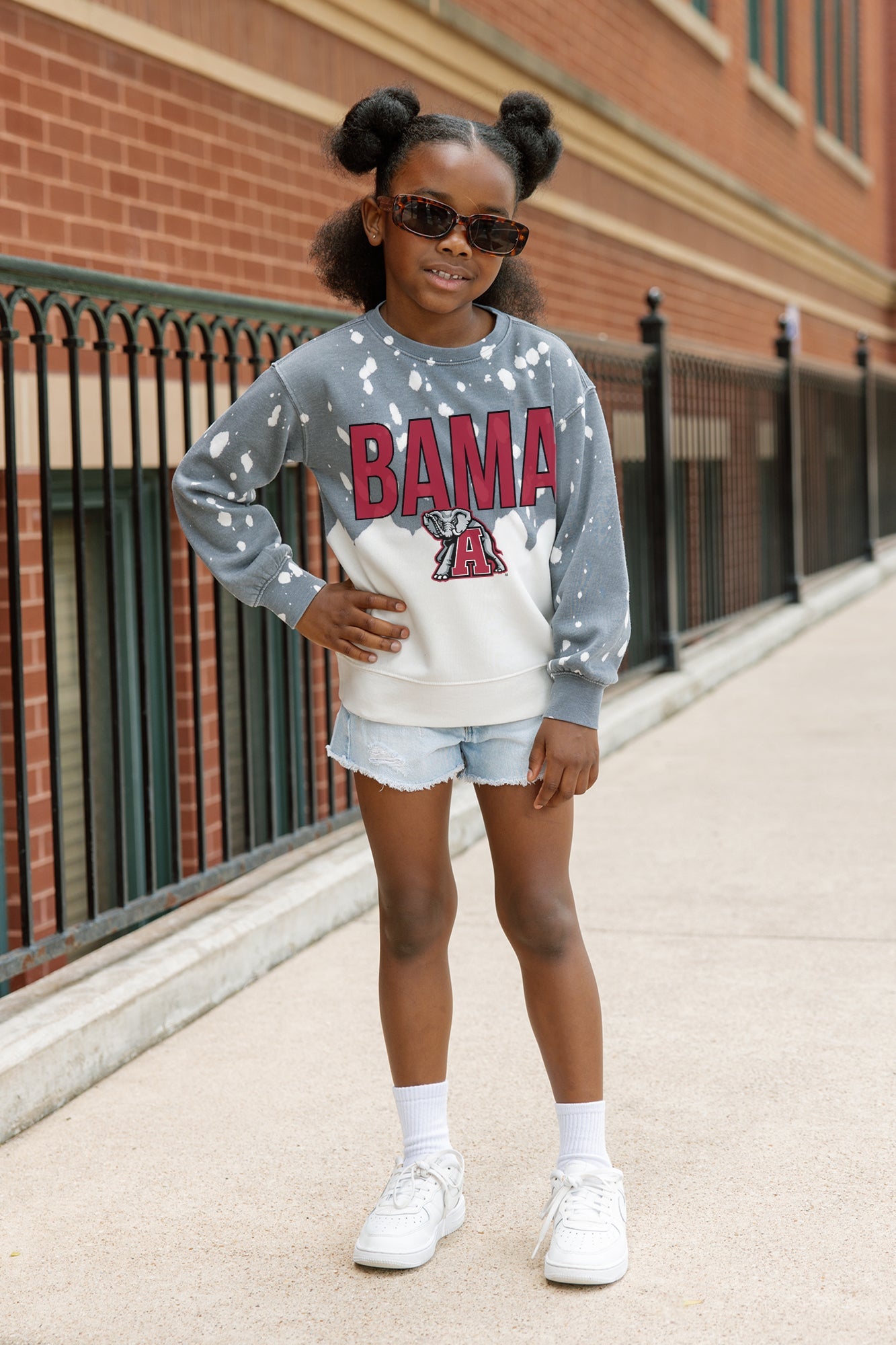 ALABAMA CRIMSON TIDE CASUAL FAN KIDS FADED WASH CREWNECK PULLOVER