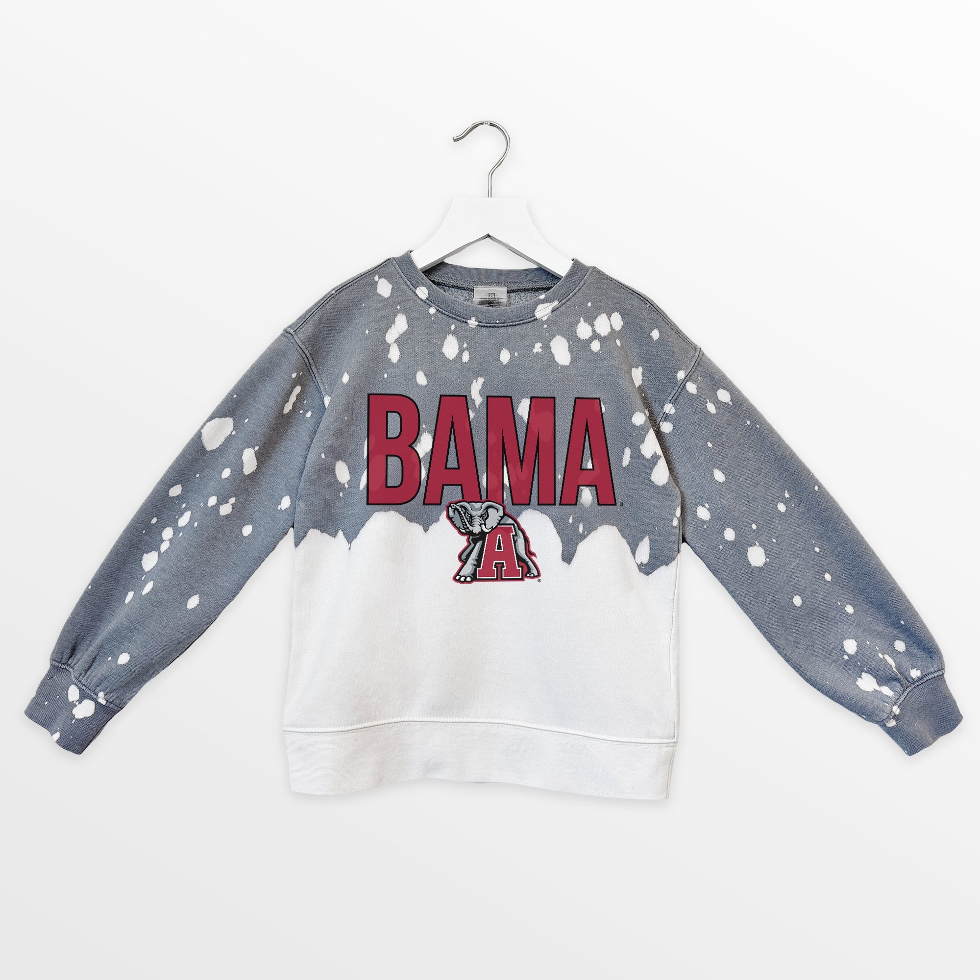 ALABAMA CRIMSON TIDE CASUAL FAN KIDS FADED WASH CREWNECK PULLOVER
