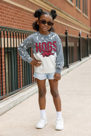 ARKANSAS RAZORBACKS CASUAL FAN KIDS FADED WASH CREWNECK PULLOVER