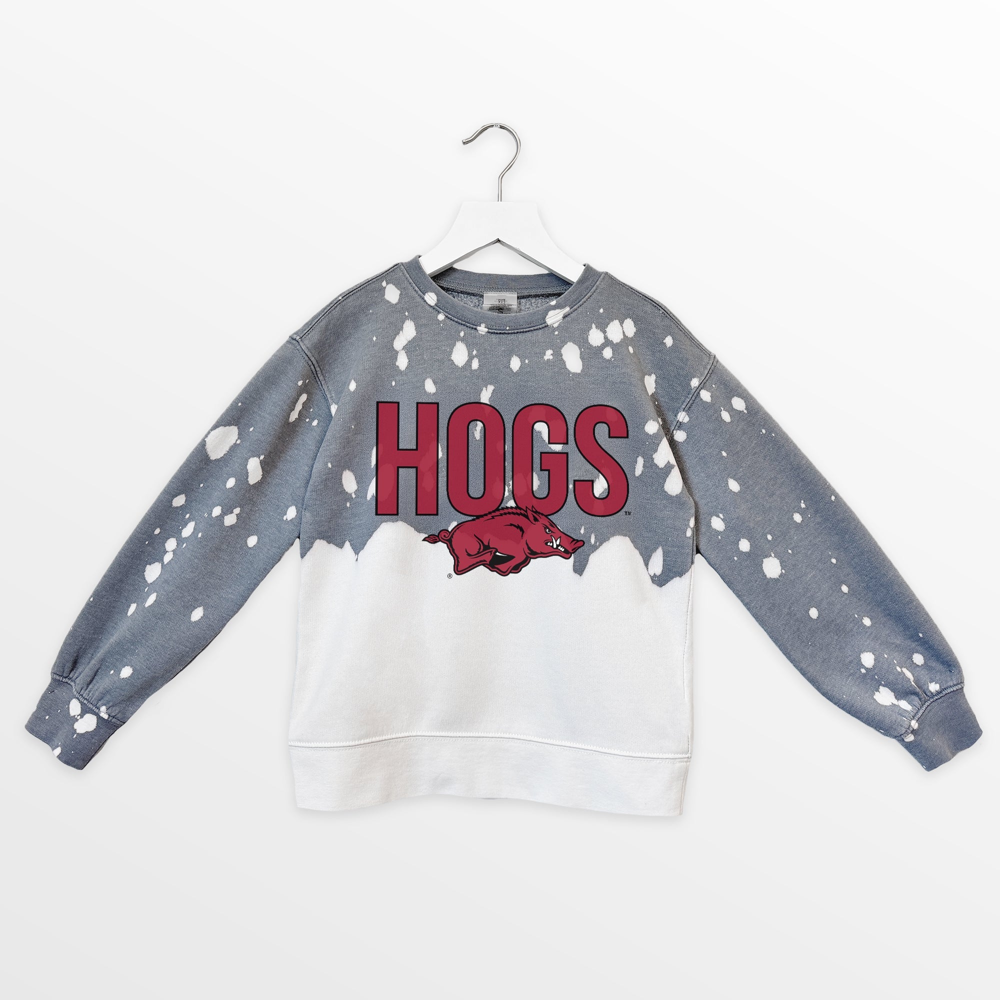 ARKANSAS RAZORBACKS CASUAL FAN KIDS FADED WASH CREWNECK PULLOVER