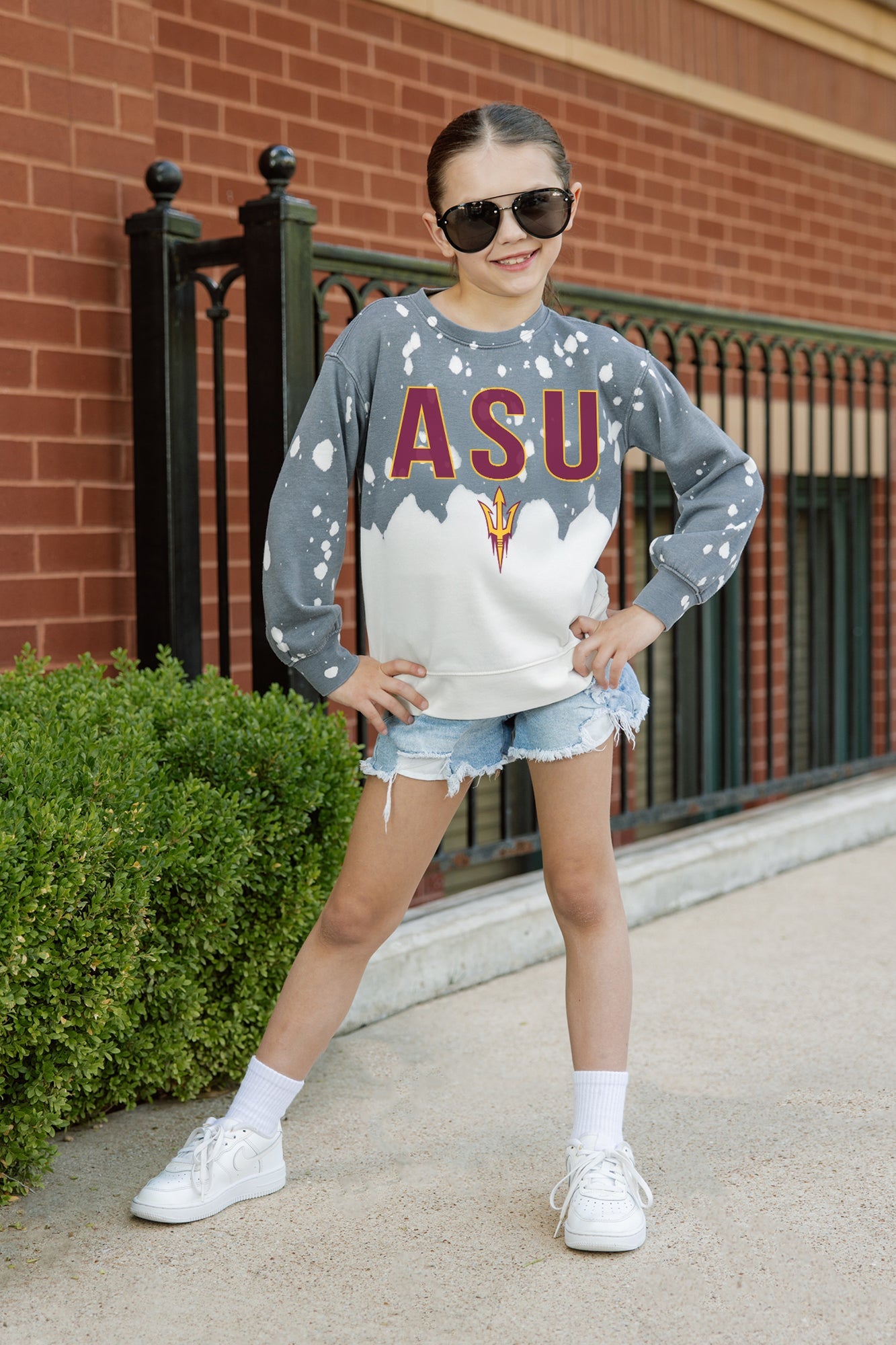 ARIZONA STATE SUN DEVILS CASUAL FAN KIDS FADED WASH CREWNECK PULLOVER