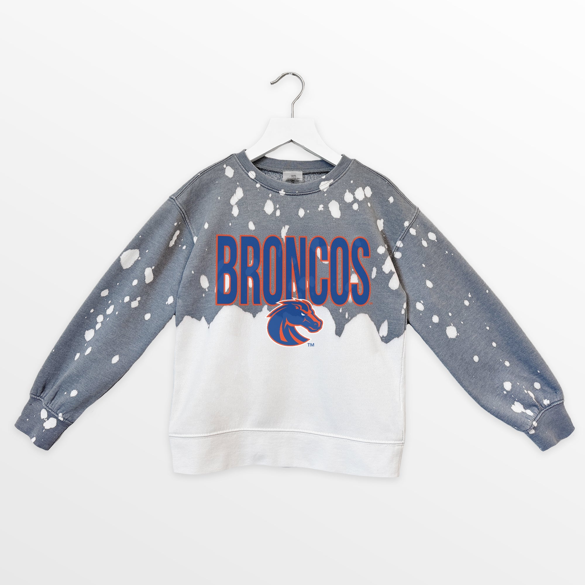 BOISE STATE BRONCOS CASUAL FAN KIDS FADED WASH CREWNECK PULLOVER