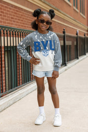 BYU COUGARS CASUAL FAN KIDS FADED WASH CREWNECK PULLOVER
