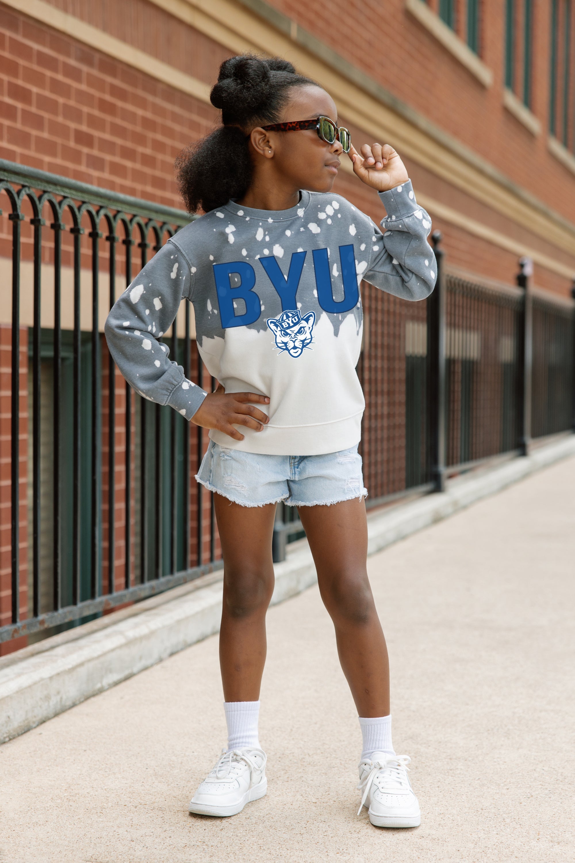 BYU COUGARS CASUAL FAN KIDS FADED WASH CREWNECK PULLOVER