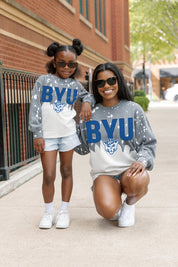 BYU COUGARS CASUAL FAN KIDS FADED WASH CREWNECK PULLOVER