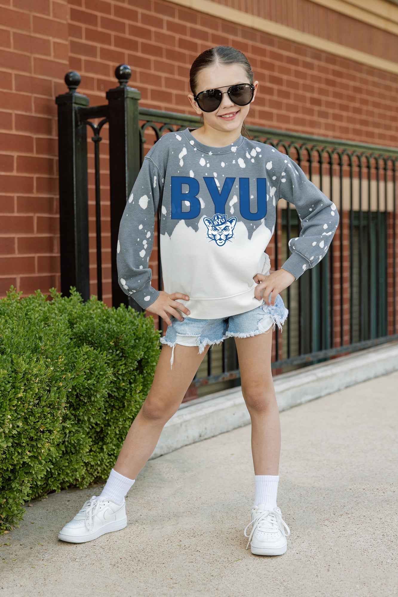 BYU COUGARS CASUAL FAN KIDS FADED WASH CREWNECK PULLOVER