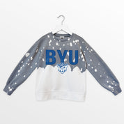 BYU COUGARS CASUAL FAN KIDS FADED WASH CREWNECK PULLOVER