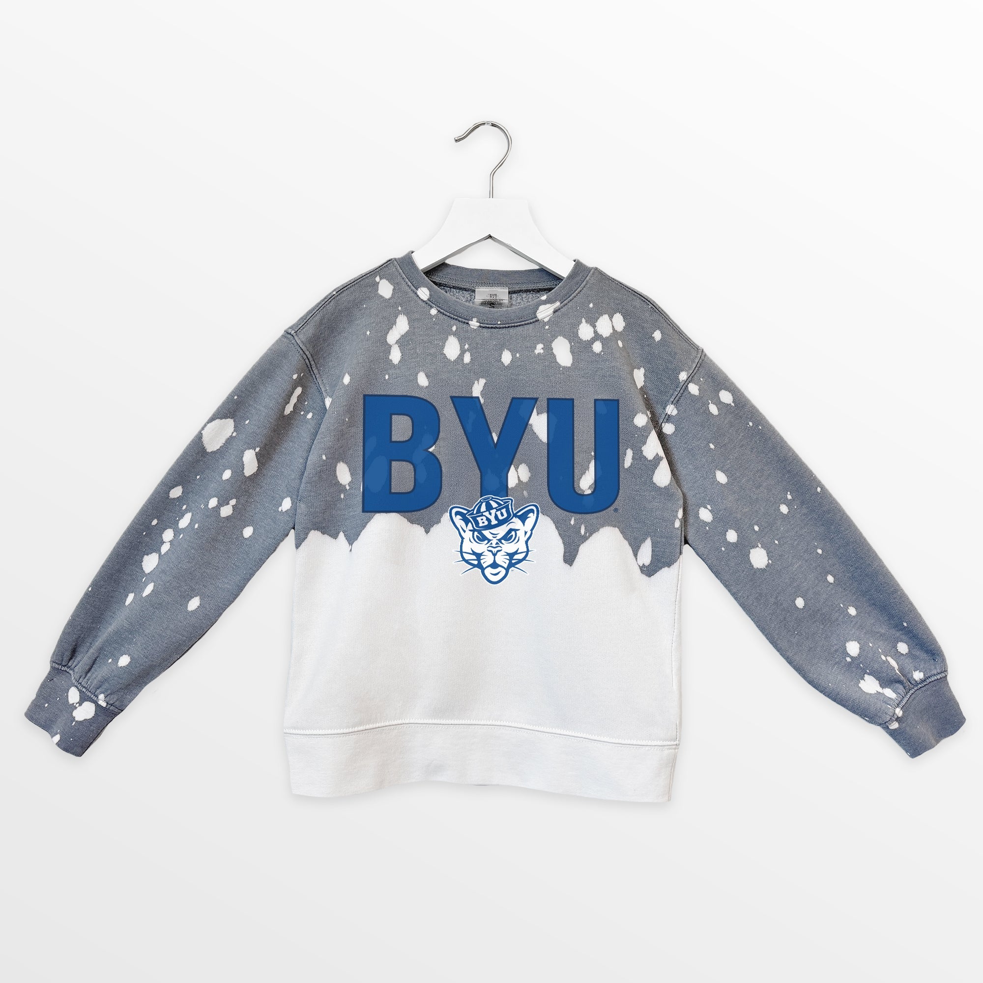 BYU COUGARS CASUAL FAN KIDS FADED WASH CREWNECK PULLOVER