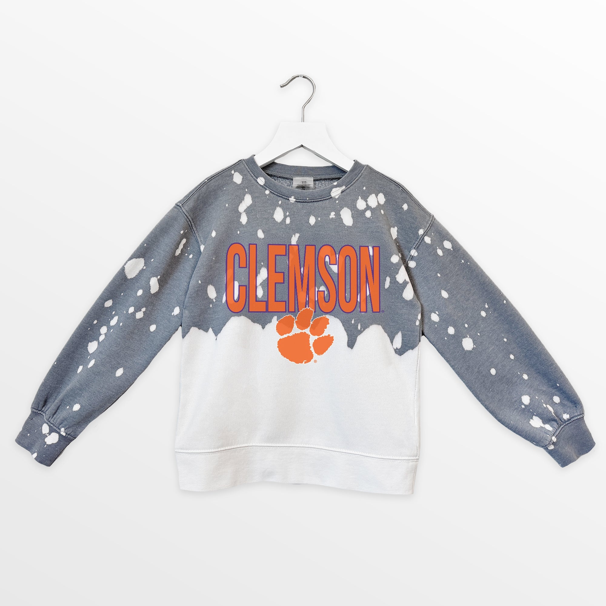 CLEMSON TIGERS CASUAL FAN KIDS FADED WASH CREWNECK PULLOVER