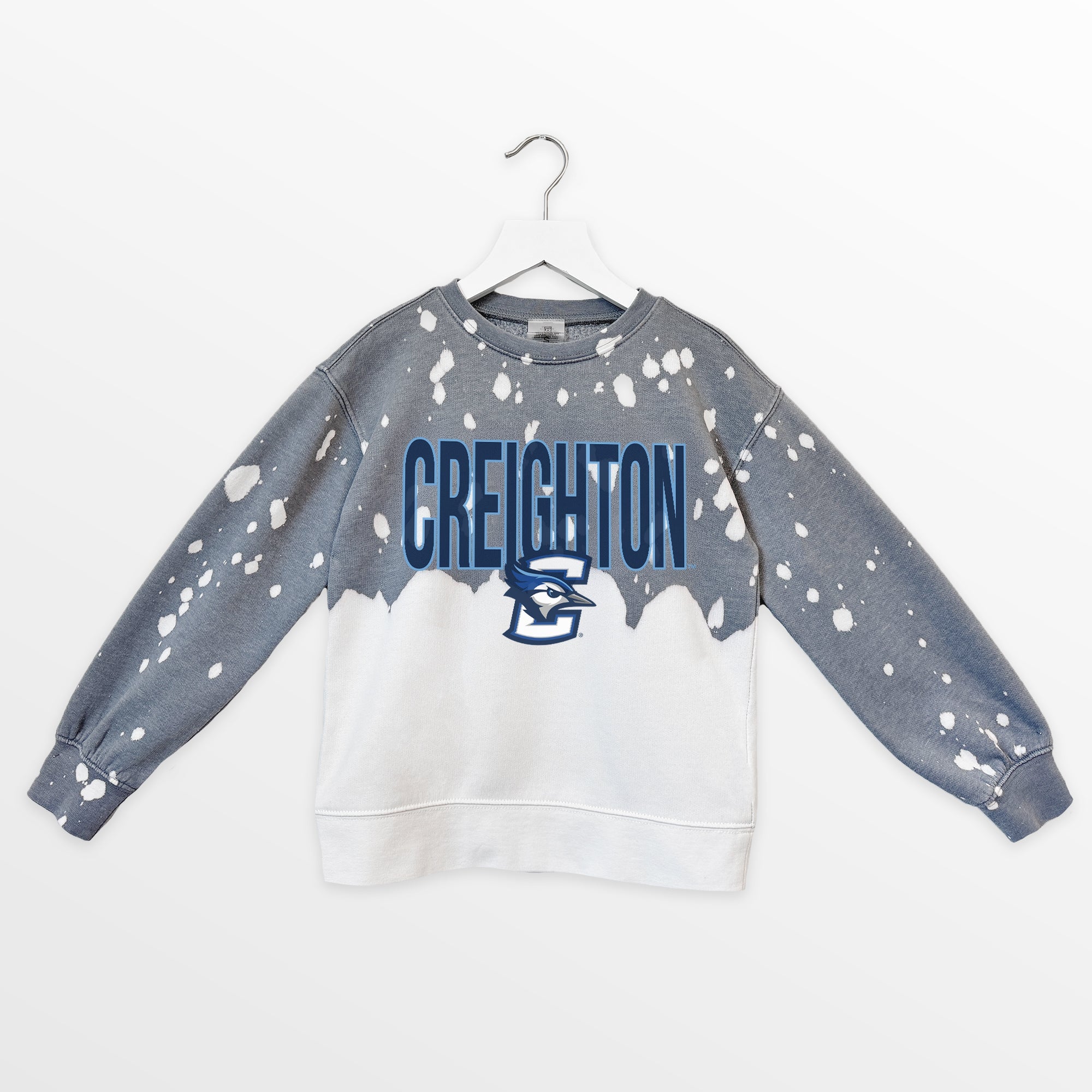 CREIGHTON BLUEJAYS CASUAL FAN KIDS FADED WASH CREWNECK PULLOVER
